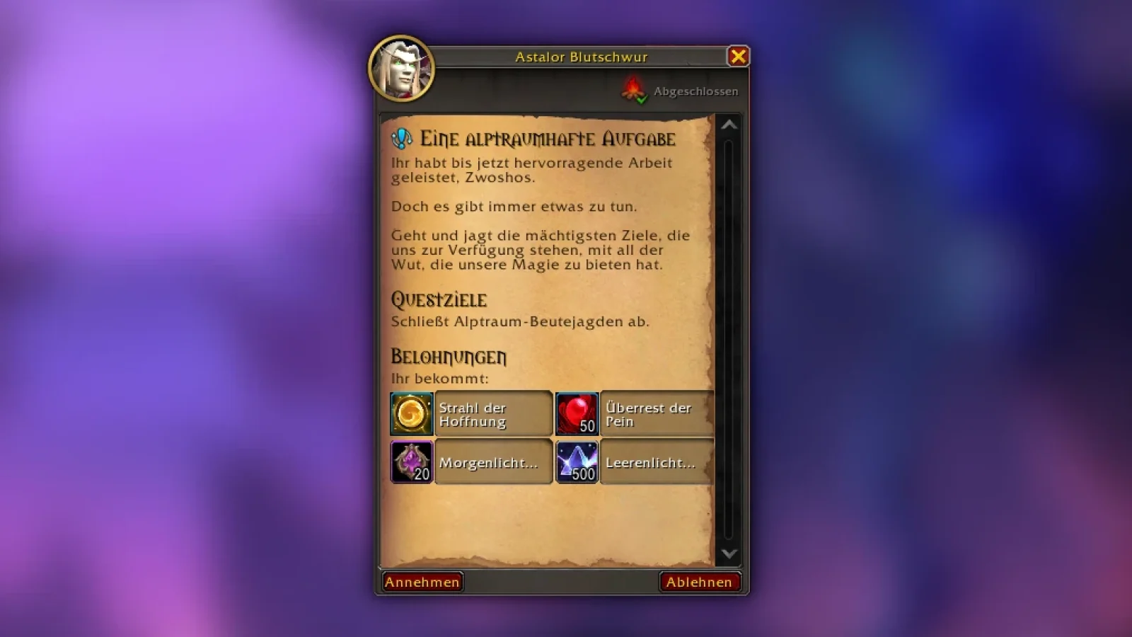 WoW Midnight: Startquest für die Alptraum-Beutejagd